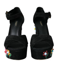 Dolce & Gabbana Black Floral Ankle Strap Heels Sandals Shoes -   -  Dolce & Gabbana.