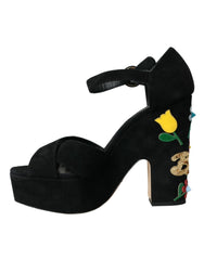 Dolce & Gabbana Black Floral Ankle Strap Heels Sandals Shoes -   -  Dolce & Gabbana.