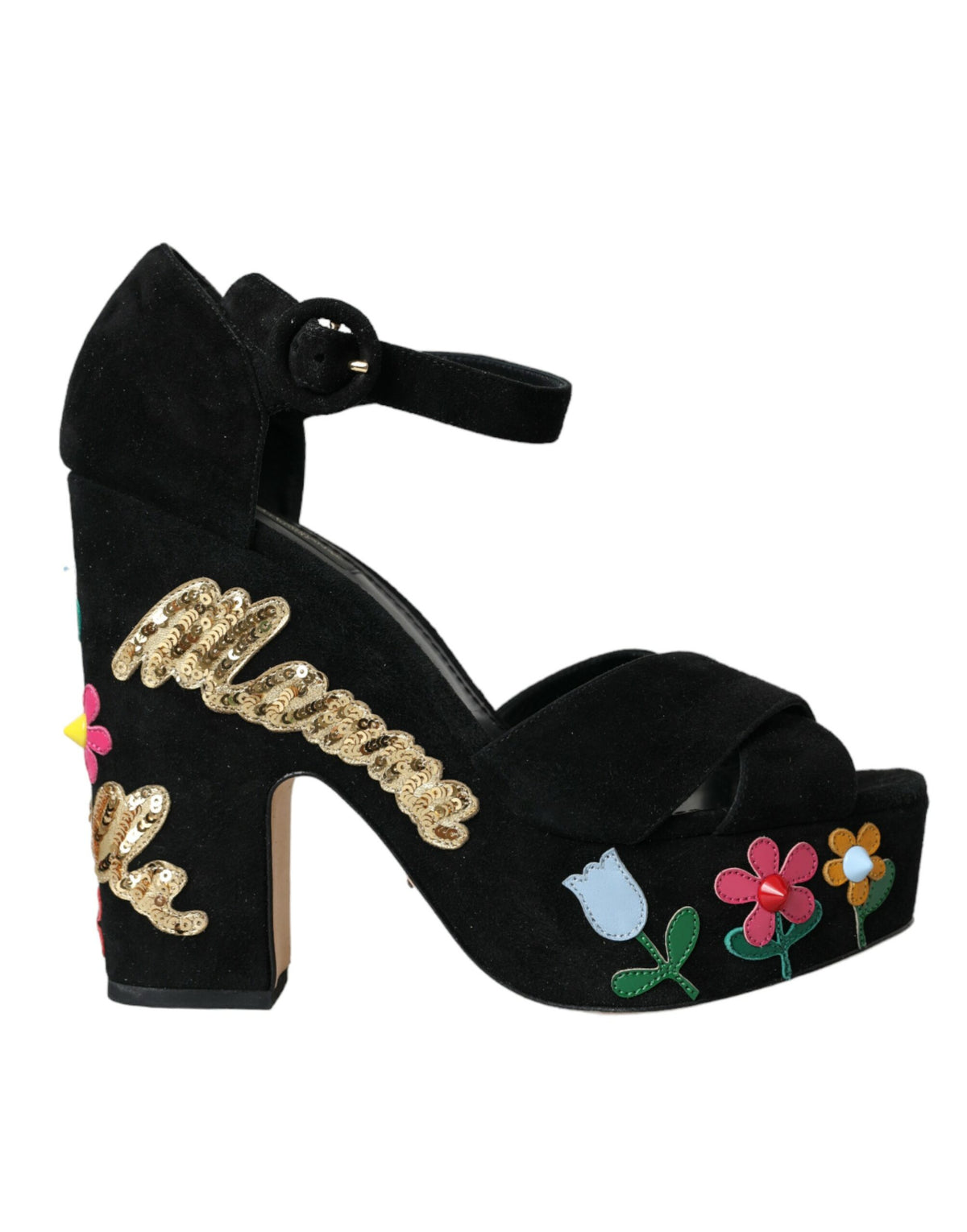 Dolce & Gabbana Black Floral Ankle Strap Heels Sandals Shoes -   -  Dolce & Gabbana.