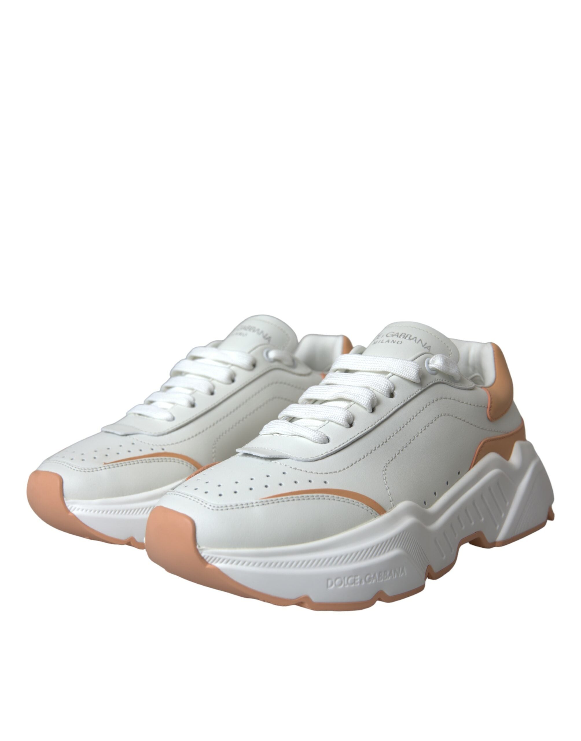 Dolce & Gabbana White Peach DAYMASTER Leather Sneakers Shoes -   -  Dolce & Gabbana. Dolce & Gabbana White Peach DAYMASTER Leather Sneakers Shoes -   -  Dolce & Gabbana.