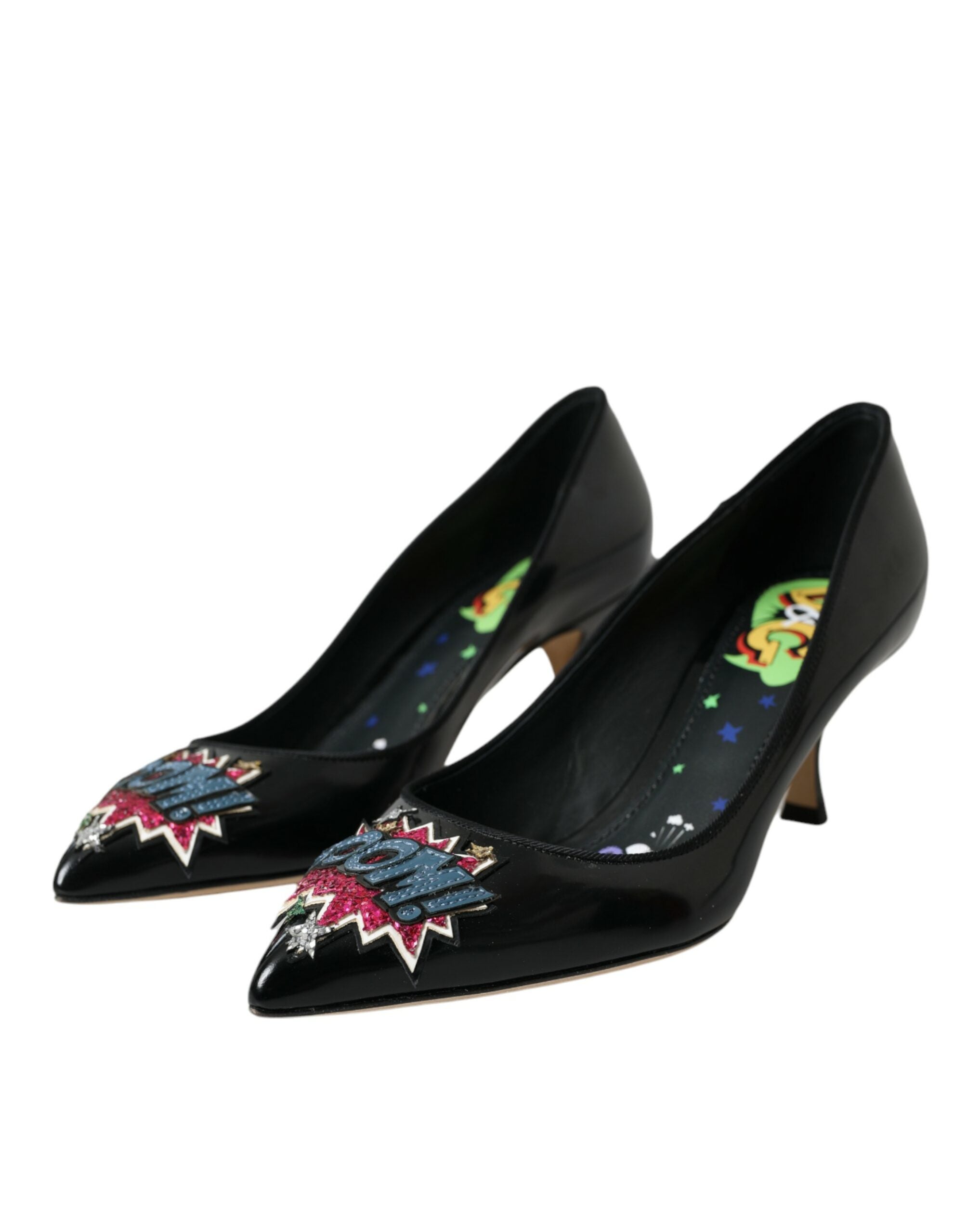 Dolce & Gabbana Black Leather BOOM Patch Heels Pumps Shoes -   -  Dolce & Gabbana. Dolce & Gabbana Black Leather BOOM Patch Heels Pumps Shoes -   -  Dolce & Gabbana.