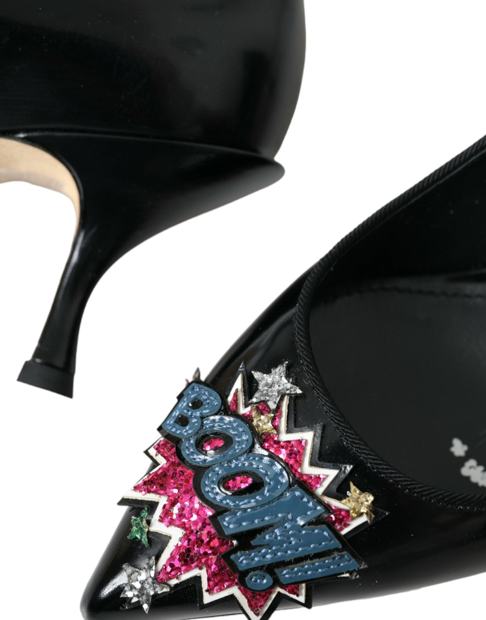 Dolce & Gabbana Black Leather BOOM Patch Heels Pumps Shoes -   -  Dolce & Gabbana. Dolce & Gabbana Black Leather BOOM Patch Heels Pumps Shoes -   -  Dolce & Gabbana.