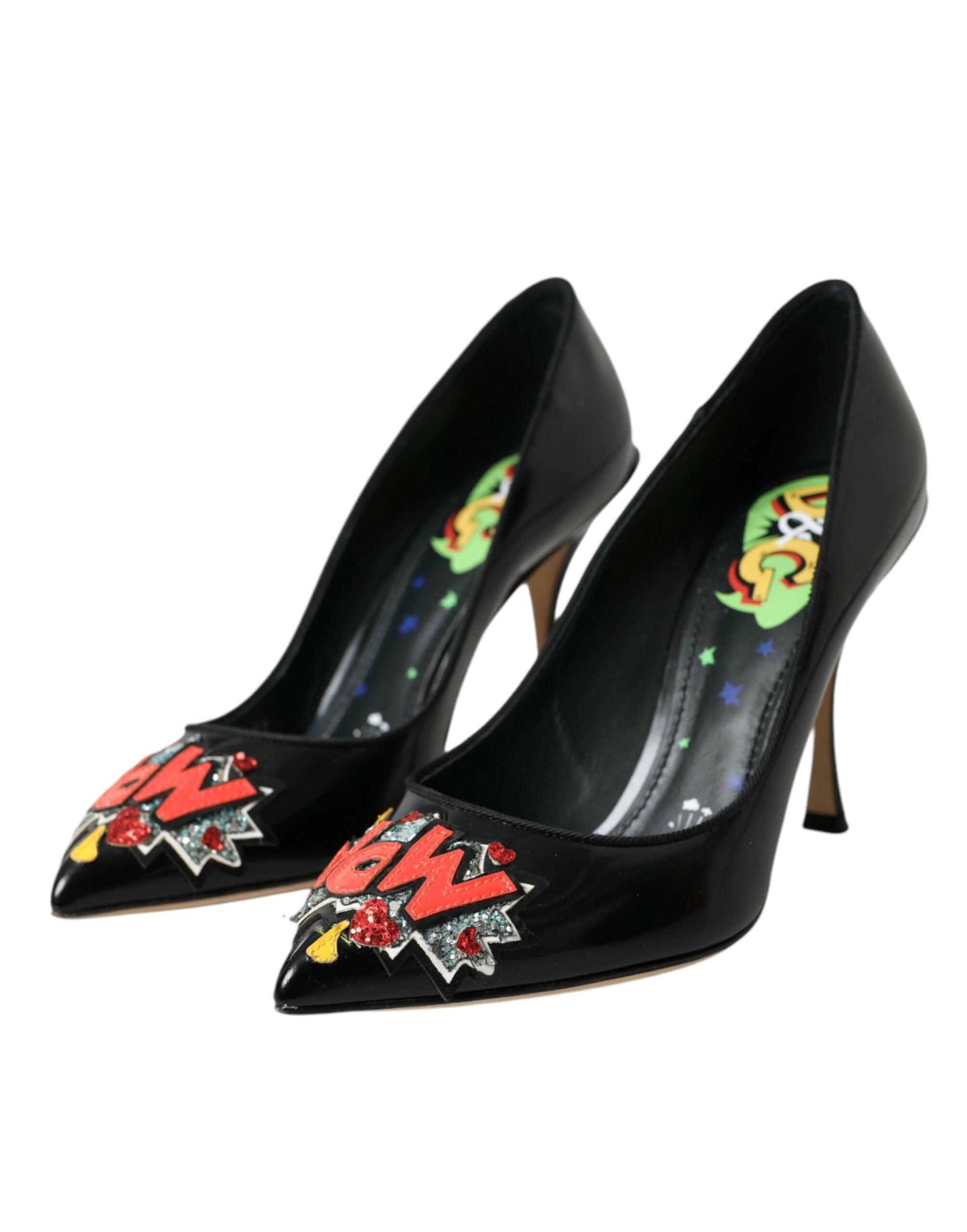 Dolce & Gabbana Black Leather WOW Patch Heels Pumps Shoes -   -  Dolce & Gabbana. Dolce & Gabbana Black Leather WOW Patch Heels Pumps Shoes -   -  Dolce & Gabbana.
