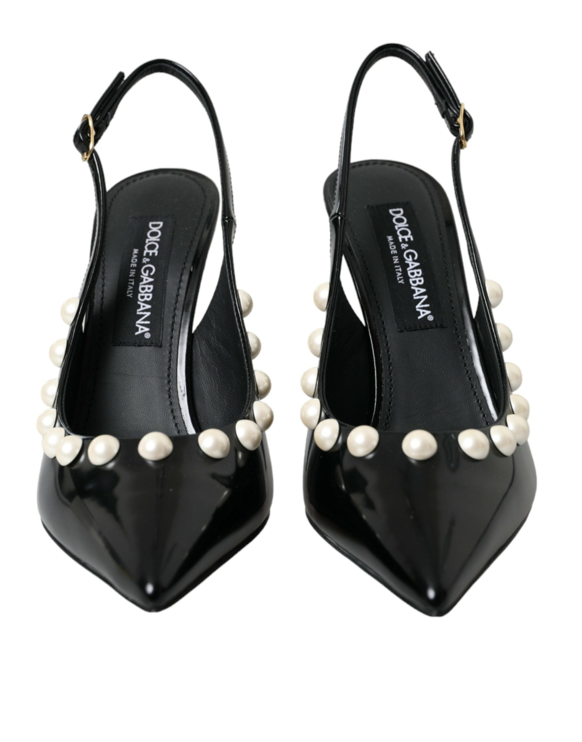 Dolce & Gabbana Black Leather Faux Pearl Heel Slingback Shoes -   -  Dolce & Gabbana. Dolce & Gabbana Black Leather Faux Pearl Heel Slingback Shoes -   -  Dolce & Gabbana.