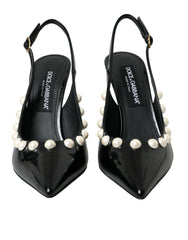 Dolce & Gabbana Black Leather Faux Pearl Heel Slingback Shoes -   -  Dolce & Gabbana.