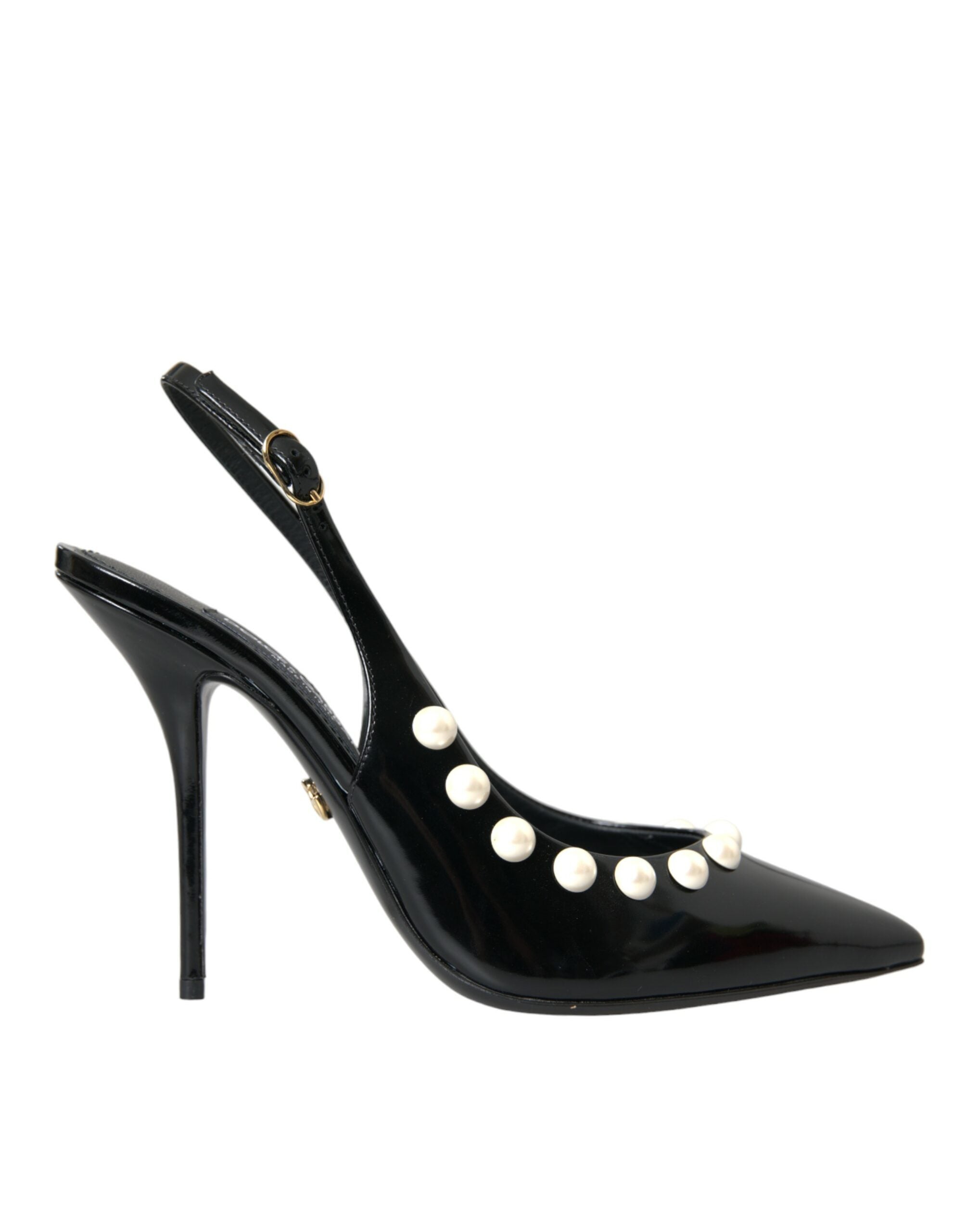 Dolce & Gabbana Black Leather Faux Pearl Heel Slingback Shoes -   -  Dolce & Gabbana.