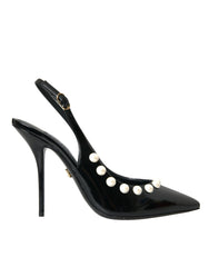 Dolce & Gabbana Black Leather Faux Pearl Heel Slingback Shoes -   -  Dolce & Gabbana.