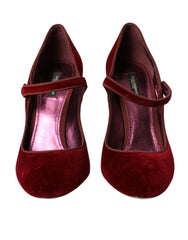 Dolce & Gabbana Red Velvet Gold Crystals Heels Mary Jane Shoes -   -  Dolce & Gabbana.
