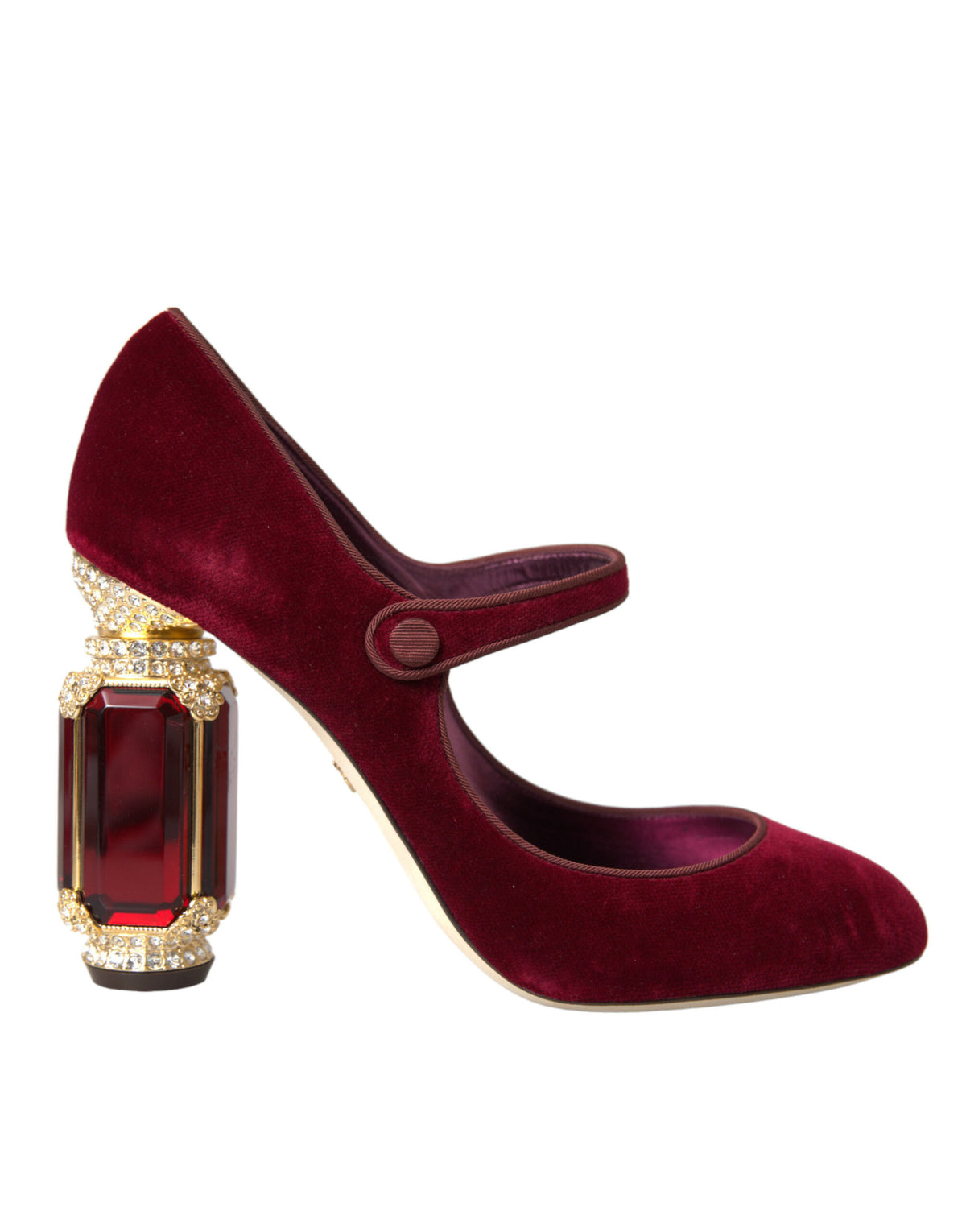Dolce & Gabbana Red Velvet Gold Crystals Heels Mary Jane Shoes -   -  Dolce & Gabbana.