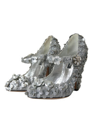 Dolce & Gabbana Silver Floral Crystal Mary Jane Pumps Shoes -   -  Dolce & Gabbana.
