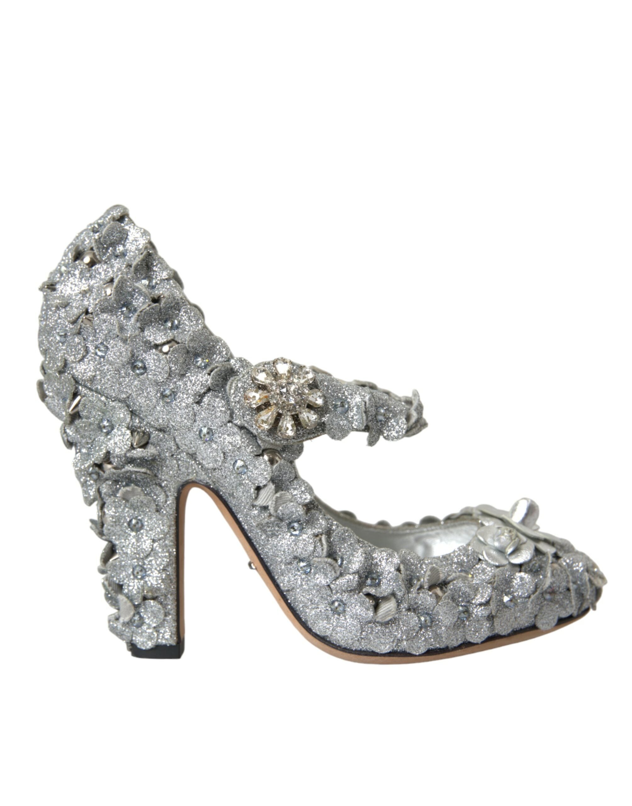 Dolce & Gabbana Silver Floral Crystal Mary Jane Pumps Shoes -   -  Dolce & Gabbana.