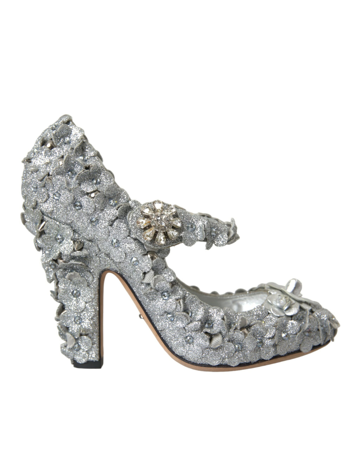 Dolce & Gabbana Silver Floral Crystal Mary Jane Pumps Shoes -   -  Dolce & Gabbana.