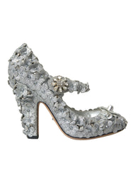 Dolce & Gabbana Silver Floral Crystal Mary Jane Pumps Shoes -   -  Dolce & Gabbana.