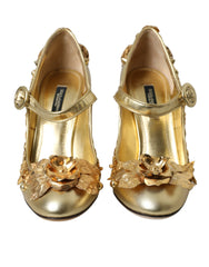 Dolce & Gabbana Gold Leather Crystal Mary Janes Pumps Shoes -   -  Dolce & Gabbana.