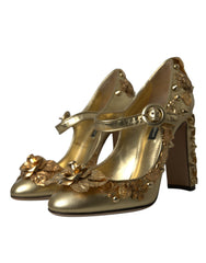 Dolce & Gabbana Gold Leather Crystal Mary Janes Pumps Shoes -   -  Dolce & Gabbana.