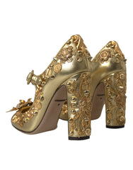 Dolce & Gabbana Gold Leather Crystal Mary Janes Pumps Shoes -   -  Dolce & Gabbana.
