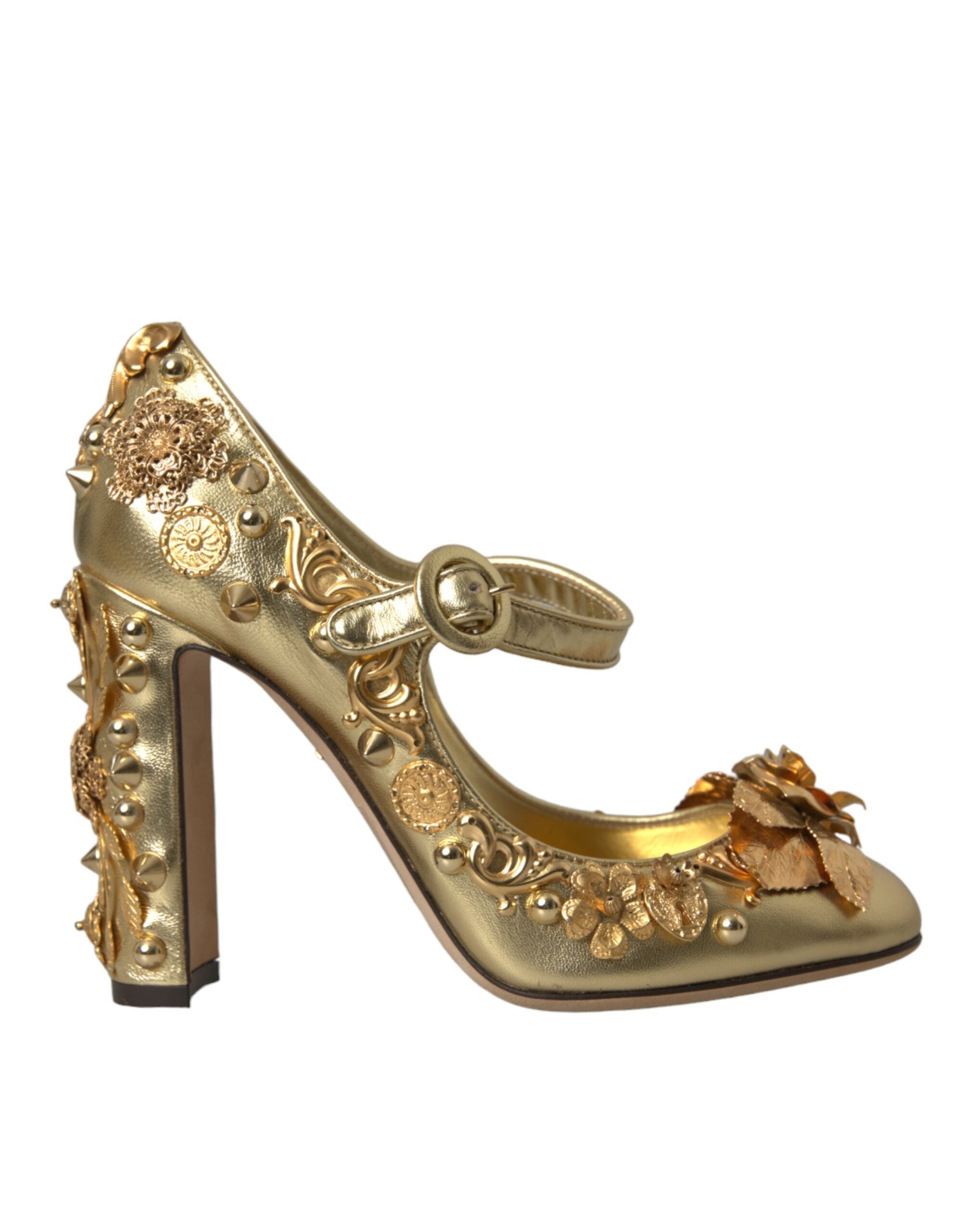 Dolce & Gabbana Gold Leather Crystal Mary Janes Pumps Shoes -   -  Dolce & Gabbana.