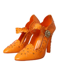Dolce & Gabbana Orange CINDERELLA Floral Crystal Pumps Shoes -   -  Dolce & Gabbana.