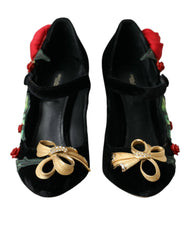 Dolce & Gabbana Black Roses Crystal Brooch Mary Jane Shoes -   -  Dolce & Gabbana.