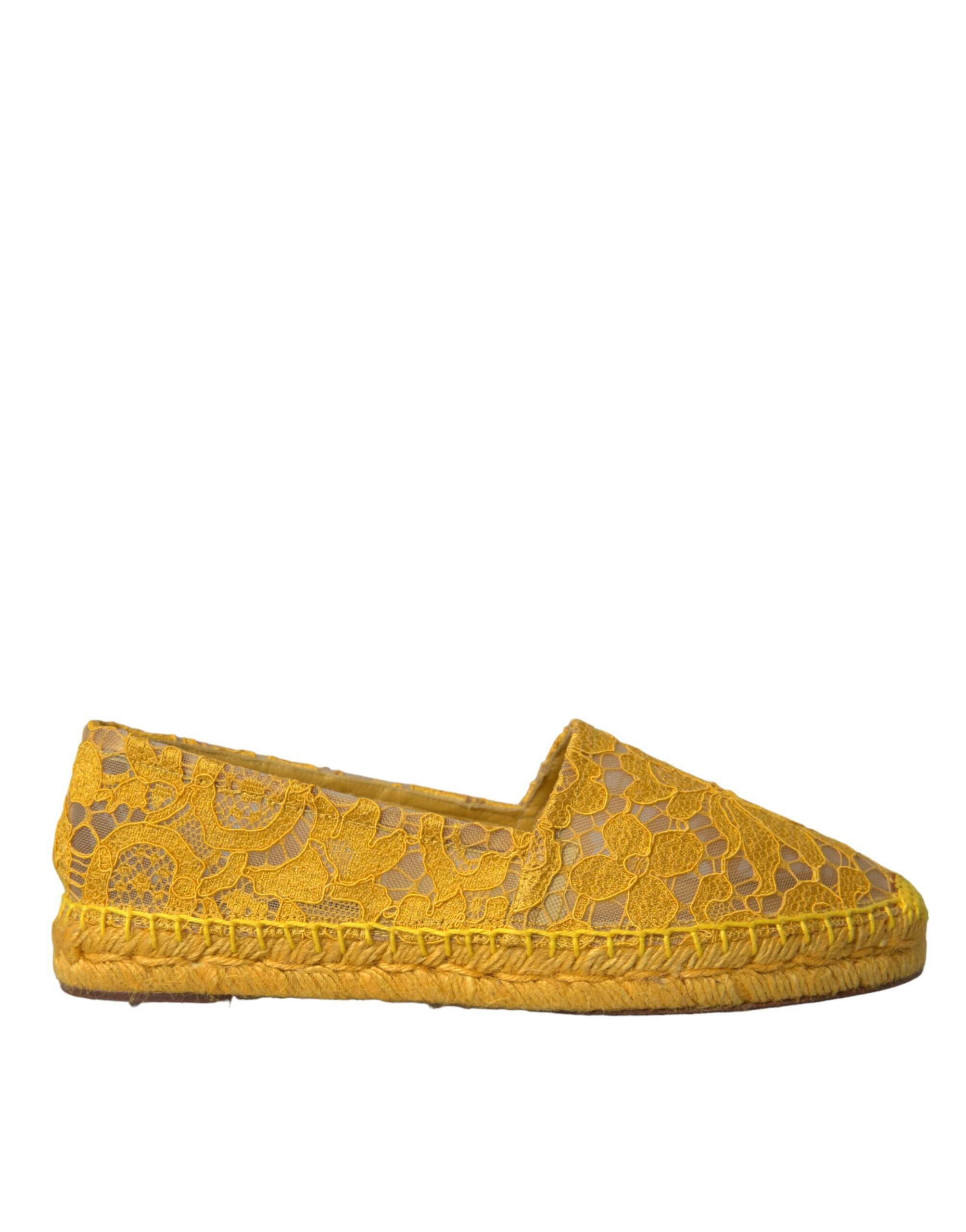 Dolce & Gabbana Yellow Taormina Lace Espadrille Loafers Flats Shoes -   -  Dolce & Gabbana.