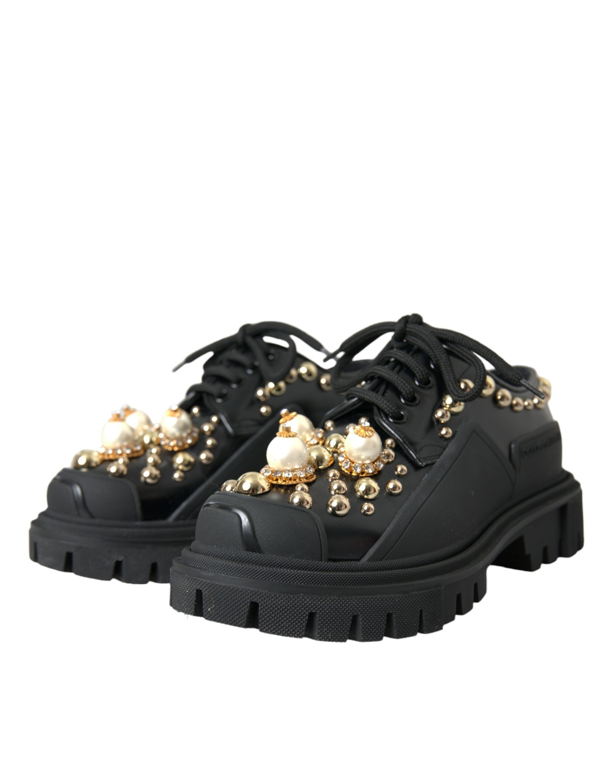 Dolce & Gabbana Black Leather Trekking Derby Embellished Shoes -   -  Dolce & Gabbana. Dolce & Gabbana Black Leather Trekking Derby Embellished Shoes -   -  Dolce & Gabbana.