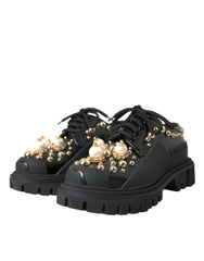 Dolce & Gabbana Black Leather Trekking Derby Embellished Shoes -   -  Dolce & Gabbana.