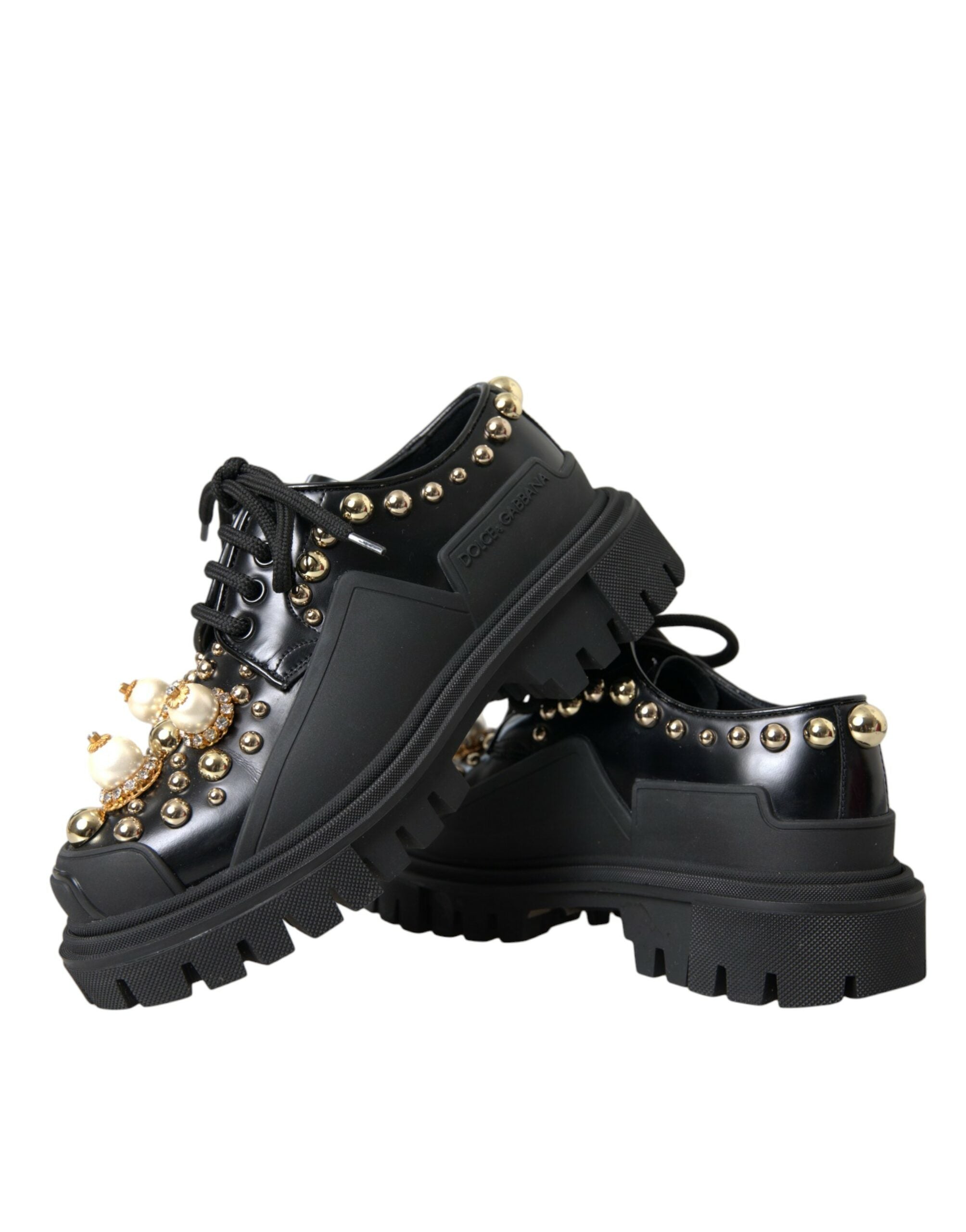 Dolce & Gabbana Black Leather Trekking Derby Embellished Shoes -   -  Dolce & Gabbana. Dolce & Gabbana Black Leather Trekking Derby Embellished Shoes -   -  Dolce & Gabbana.