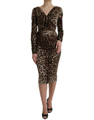 Dolce & Gabbana Brown Leopard Print Bodycon V-neck Midi Dress -   -  Dolce & Gabbana.
