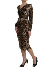 Dolce & Gabbana Brown Leopard Print Bodycon V-neck Midi Dress -   -  Dolce & Gabbana.