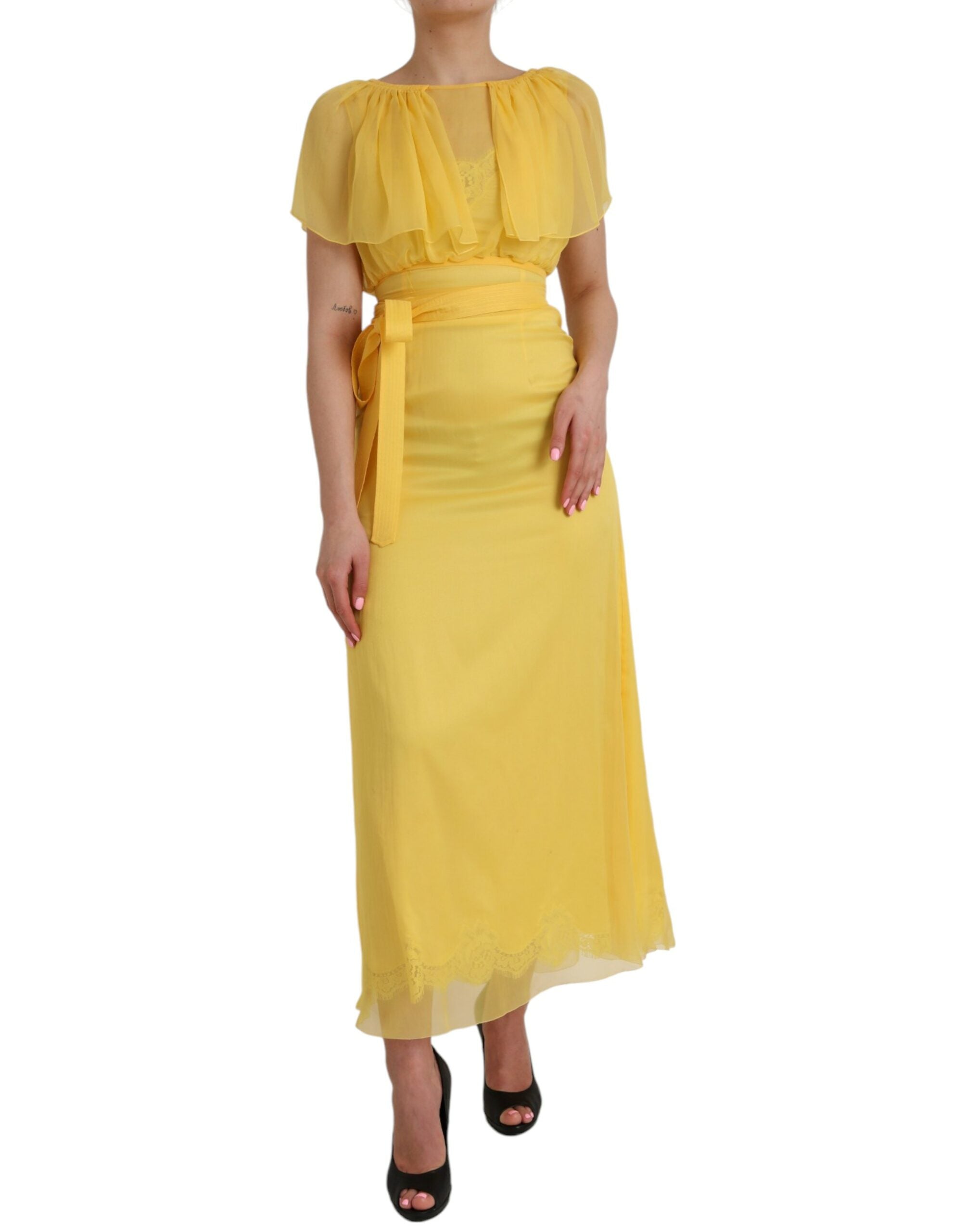 Dolce & Gabbana Yellow Silk Sheath Belted Long Maxi Dress -   -  Dolce & Gabbana. Dolce & Gabbana Yellow Silk Sheath Belted Long Maxi Dress -   -  Dolce & Gabbana.