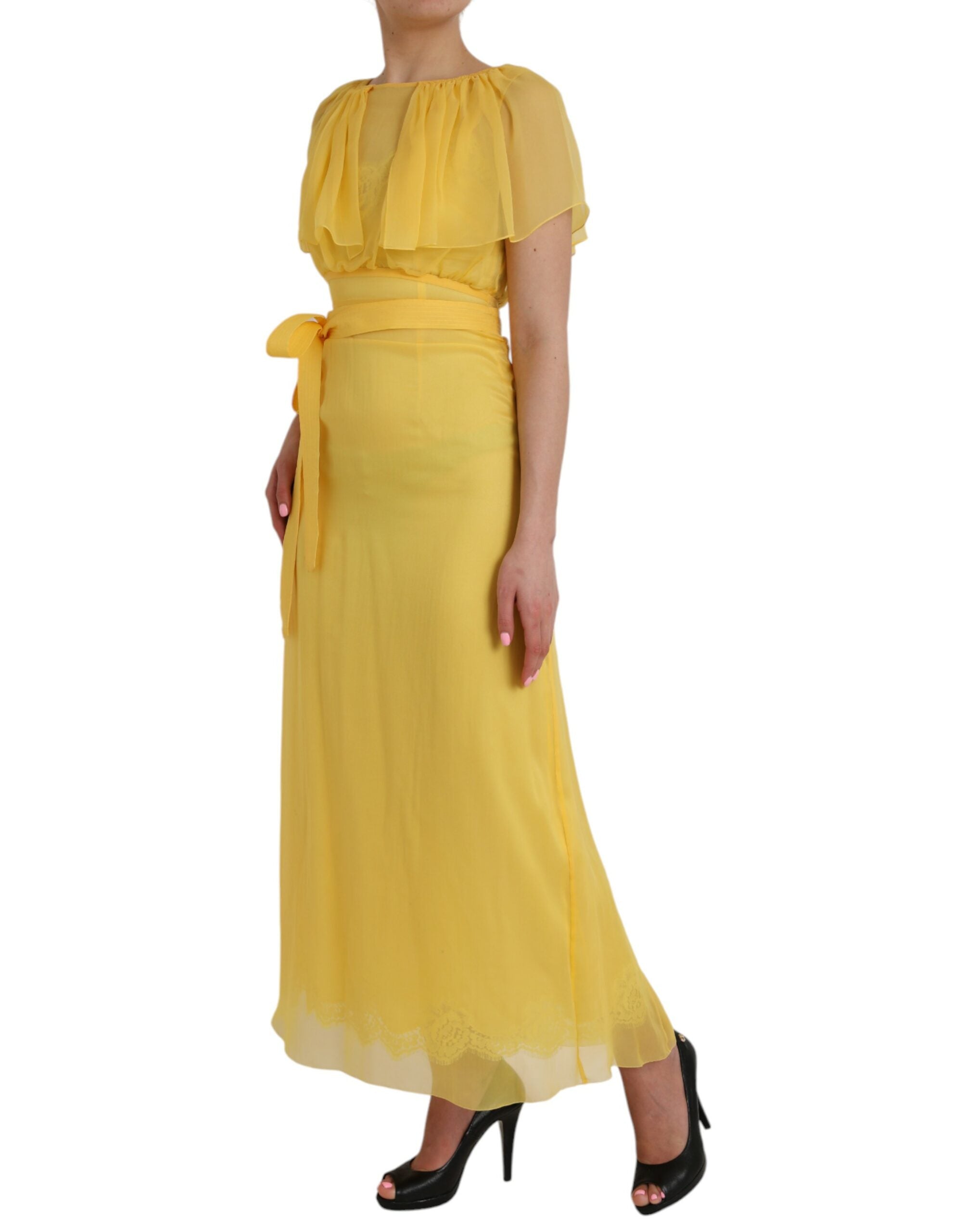 Dolce & Gabbana Yellow Silk Sheath Belted Long Maxi Dress -   -  Dolce & Gabbana. Dolce & Gabbana Yellow Silk Sheath Belted Long Maxi Dress -   -  Dolce & Gabbana.