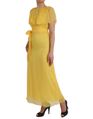 Dolce & Gabbana Yellow Silk Sheath Belted Long Maxi Dress -   -  Dolce & Gabbana.