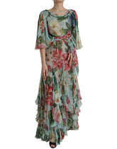 Dolce & Gabbana Blue Floral Print Tiered Long Maxi Dress -   -  Dolce & Gabbana.