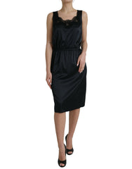 Dolce & Gabbana Black Polyester Lace Trim Sheath Midi Dress -   -  Dolce & Gabbana.