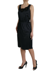 Dolce & Gabbana Black Polyester Lace Trim Sheath Midi Dress -   -  Dolce & Gabbana.