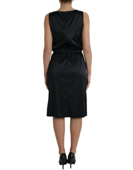 Dolce & Gabbana Black Polyester Lace Trim Sheath Midi Dress -   -  Dolce & Gabbana.