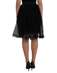 Dolce & Gabbana Black Nylon Lace Trim High Waist A-line Skirt -   -  Dolce & Gabbana.