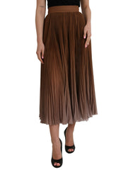Dolce & Gabbana Brown Polyester Pleated High Waist Midi Skirt -   -  Dolce & Gabbana.