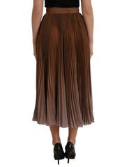 Dolce & Gabbana Brown Polyester Pleated High Waist Midi Skirt -   -  Dolce & Gabbana.