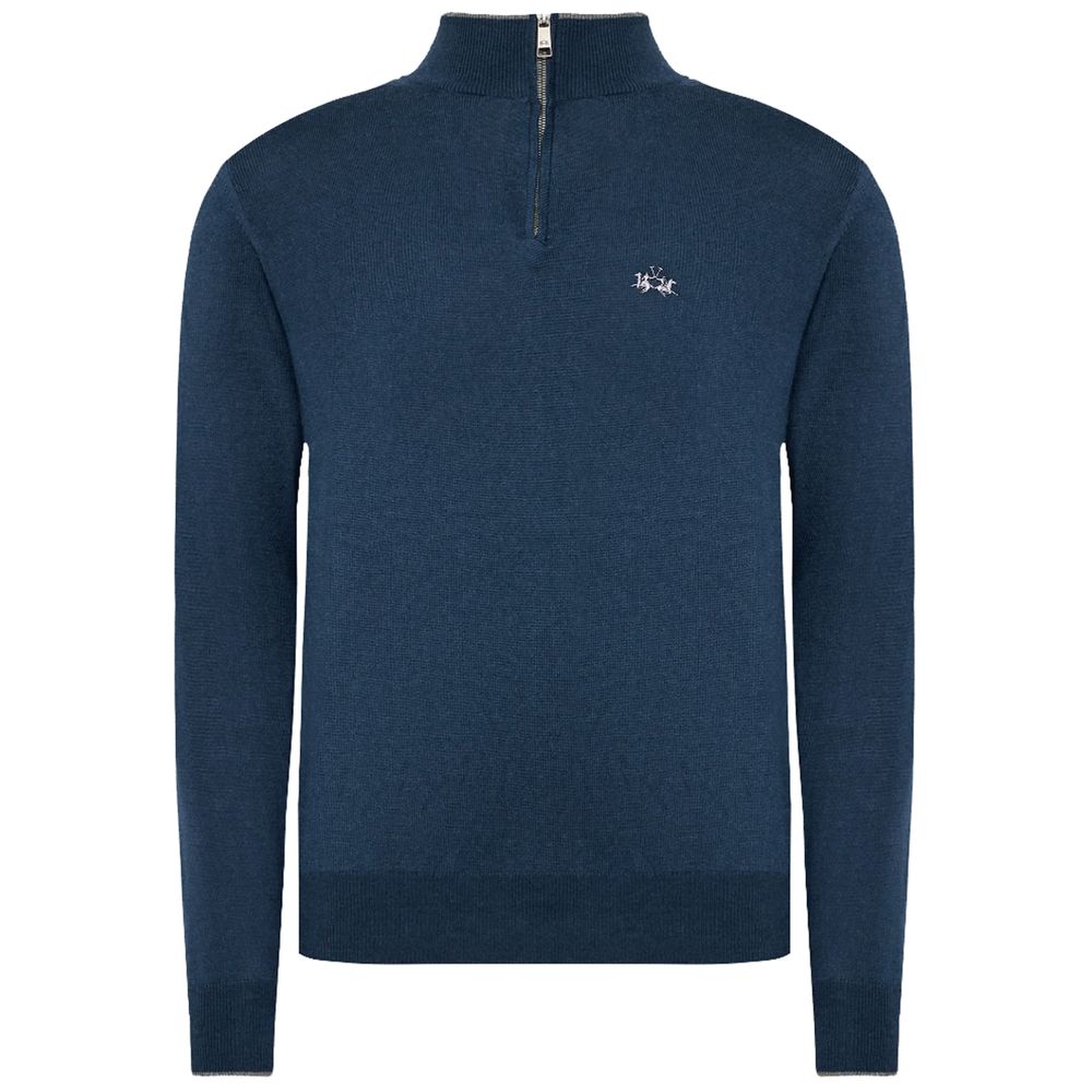 La Martina Blue Wool Men Sweater with Half Zip Closure -   -  La Martina.