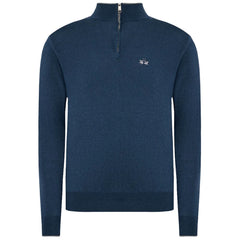 La Martina Blue Wool Men Sweater with Half Zip Closure -   -  La Martina.