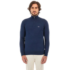 La Martina Blue Wool Men Sweater with Half Zip Closure -   -  La Martina.