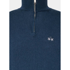 La Martina Blue Wool Men Sweater with Half Zip Closure -   -  La Martina.
