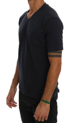 Daniele Alessandrini Blue Cotton V-neck T-Shirt - - Daniele Alessandrini.