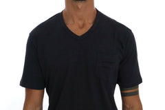 Daniele Alessandrini Blue Cotton V-neck T-Shirt - - Daniele Alessandrini.