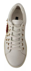 Dolce & Gabbana White Leather Gold Red Heart Sneakers Shoes -   -  Dolce & Gabbana.