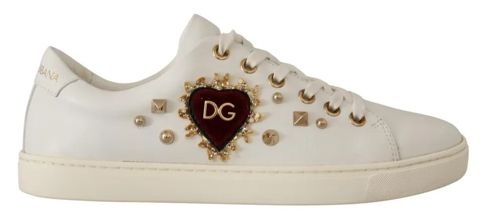 Dolce & Gabbana White Leather Gold Red Heart Sneakers Shoes -   -  Dolce & Gabbana.