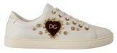 Dolce & Gabbana White Leather Gold Red Heart Sneakers Shoes -   -  Dolce & Gabbana.
