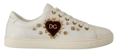 Dolce & Gabbana White Leather Gold Red Heart Sneakers Shoes -   -  Dolce & Gabbana.
