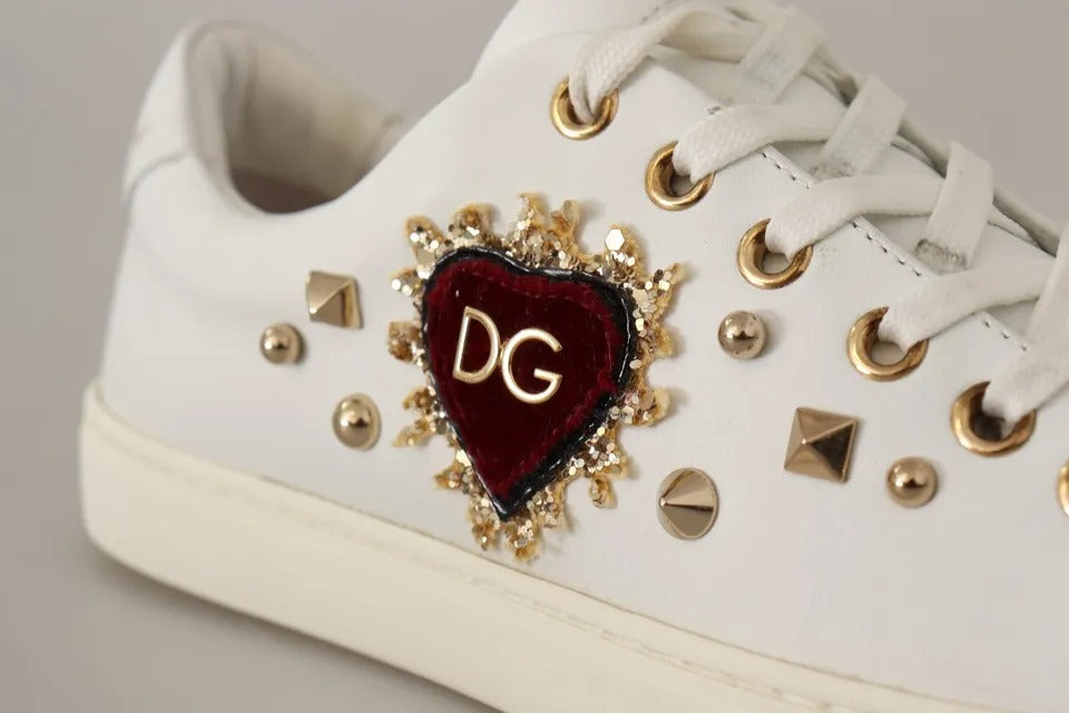 Dolce & Gabbana White Leather Gold Red Heart Sneakers Shoes -   -  Dolce & Gabbana. Dolce & Gabbana White Leather Gold Red Heart Sneakers Shoes -   -  Dolce & Gabbana.